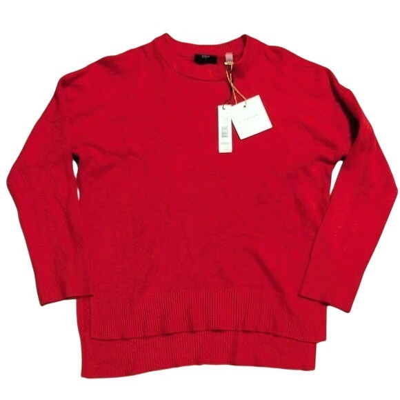 🆕 T Tahari Sweater L Large Bold Red Side Slit Hi Lo NWT NEW Fall Winter Holiday - Picture 1 of 4